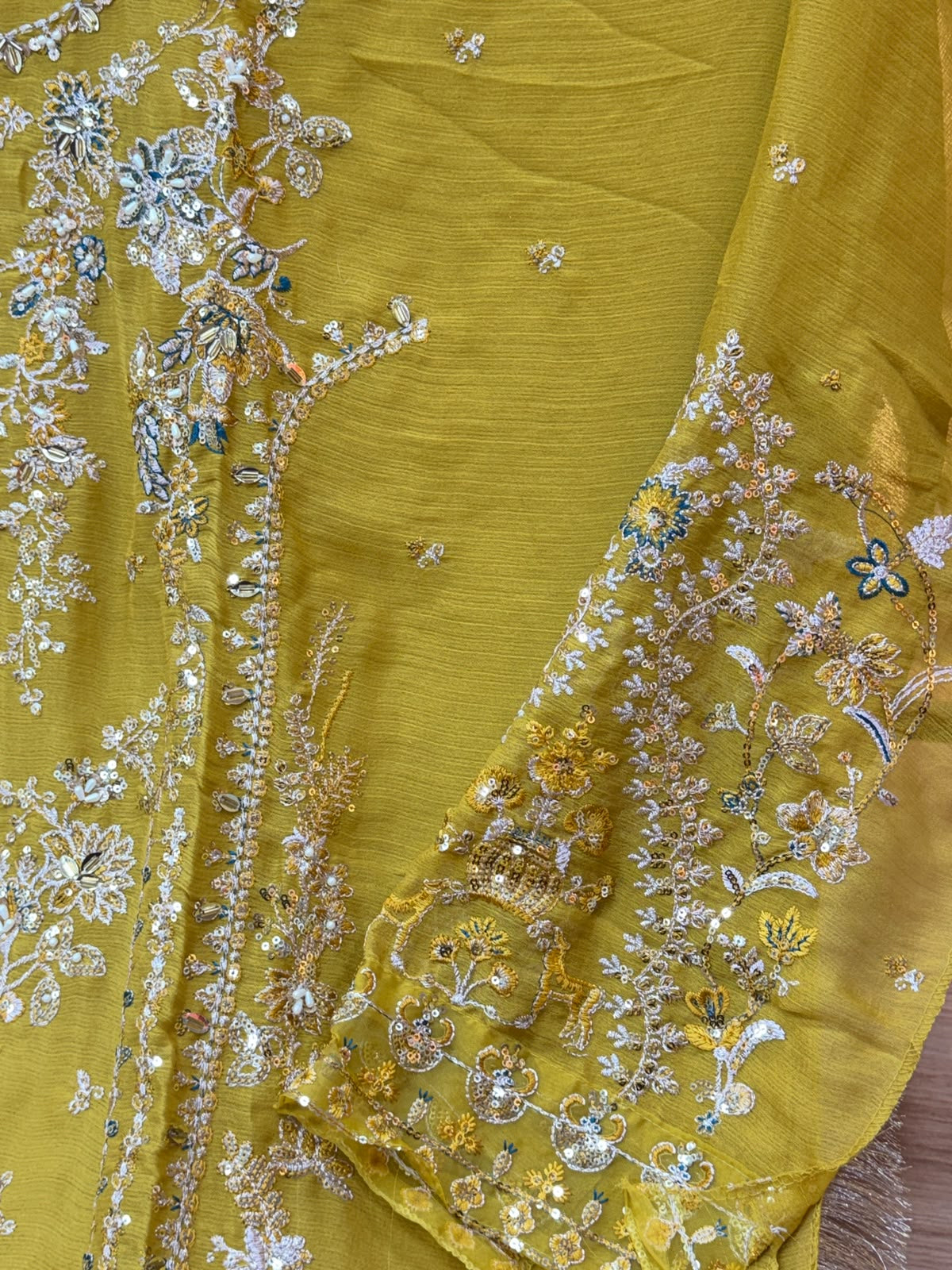 1444 Pakistani Unstitched Partywear - Mustard Yellow