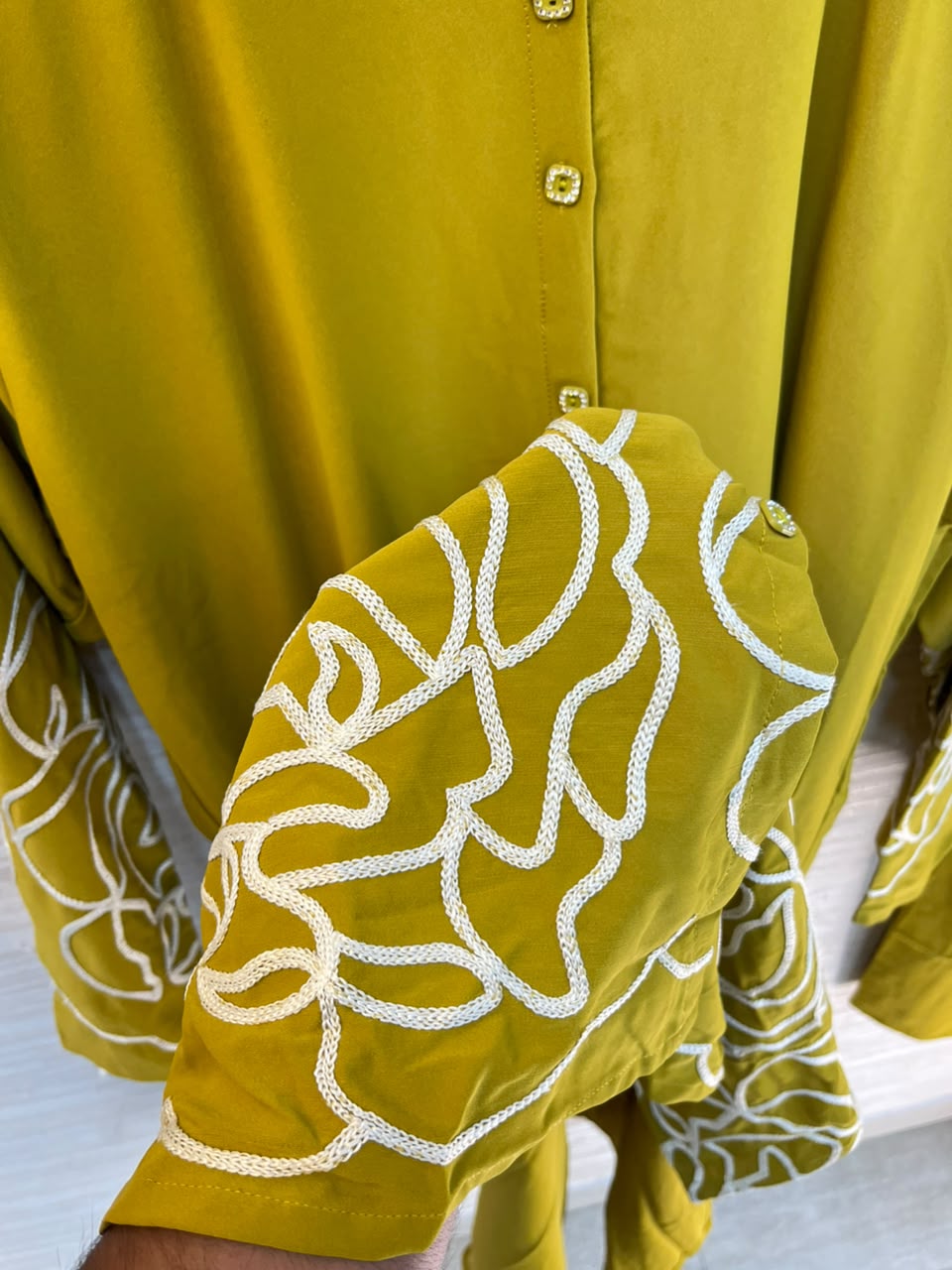 1194 Floral Embroidered Coord Set - Mustard