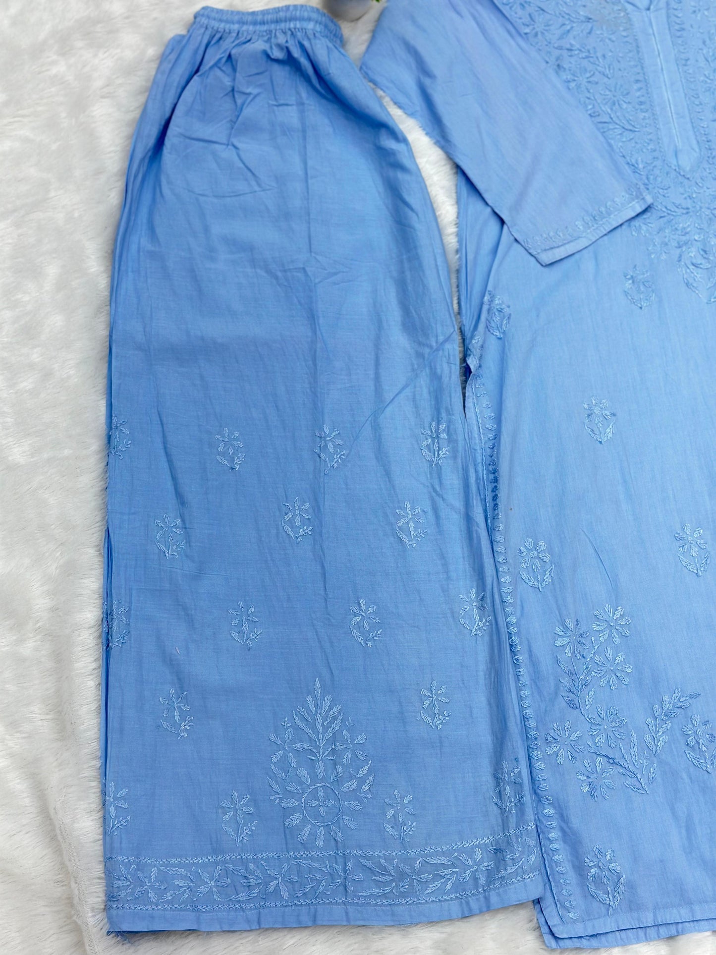 693 Lucknowi Palazzo Set - Powder Blue