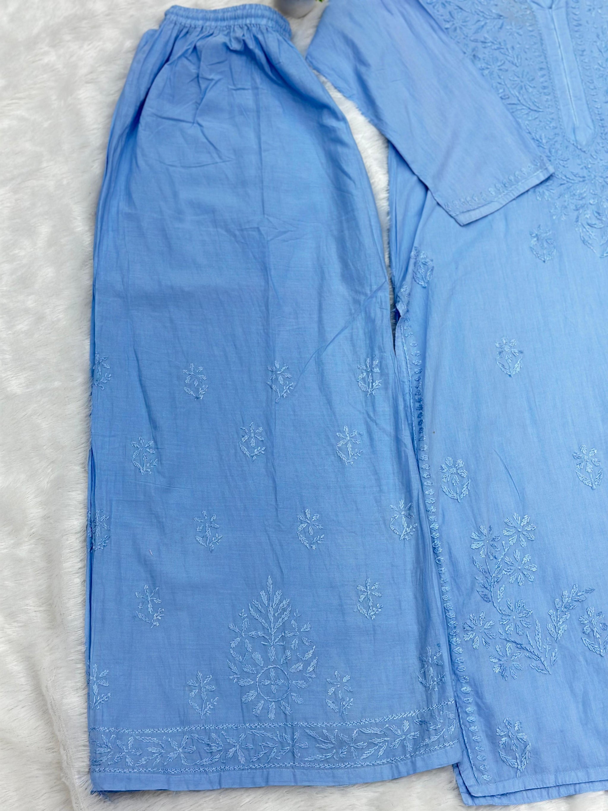 693 Lucknowi Palazzo Set - Powder Blue