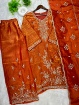 1204 Floral Hand-Work Partywear - Rusty Orange