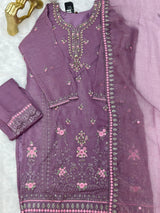 651 Pakistani Floral Party Wear Set - Dusty Grape
