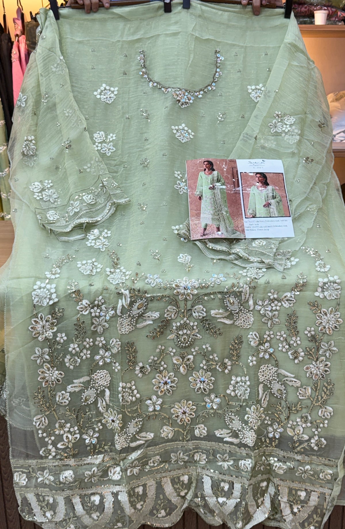 1438 Pakistani Unstitched Partywear - Pista Green