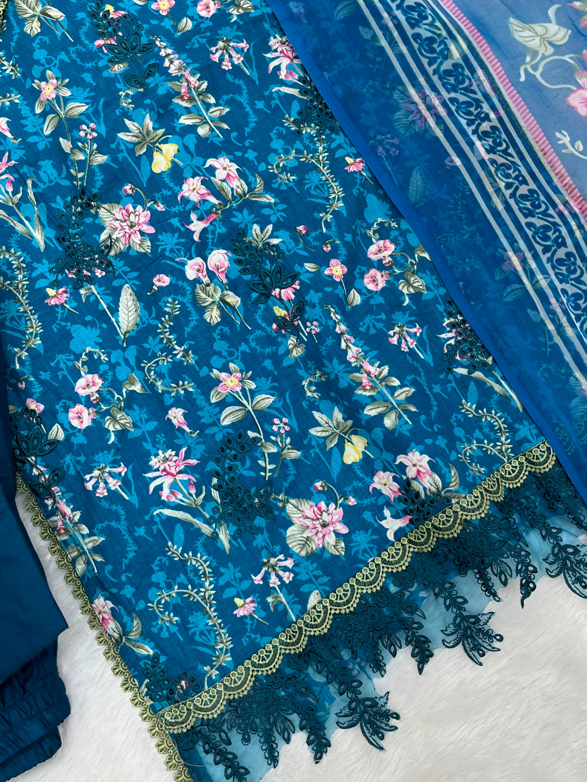 1320 Pakistani Chikankari Lawn Suit -  Blue