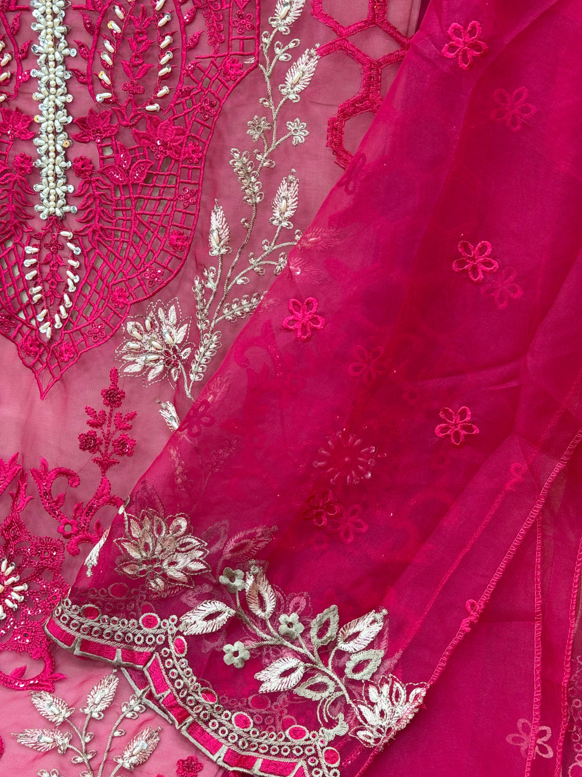 1437 Pakistani Unstitched Partywear - Pink