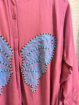 1190 Butterfly Linen Coord-Set - Mauve Pink