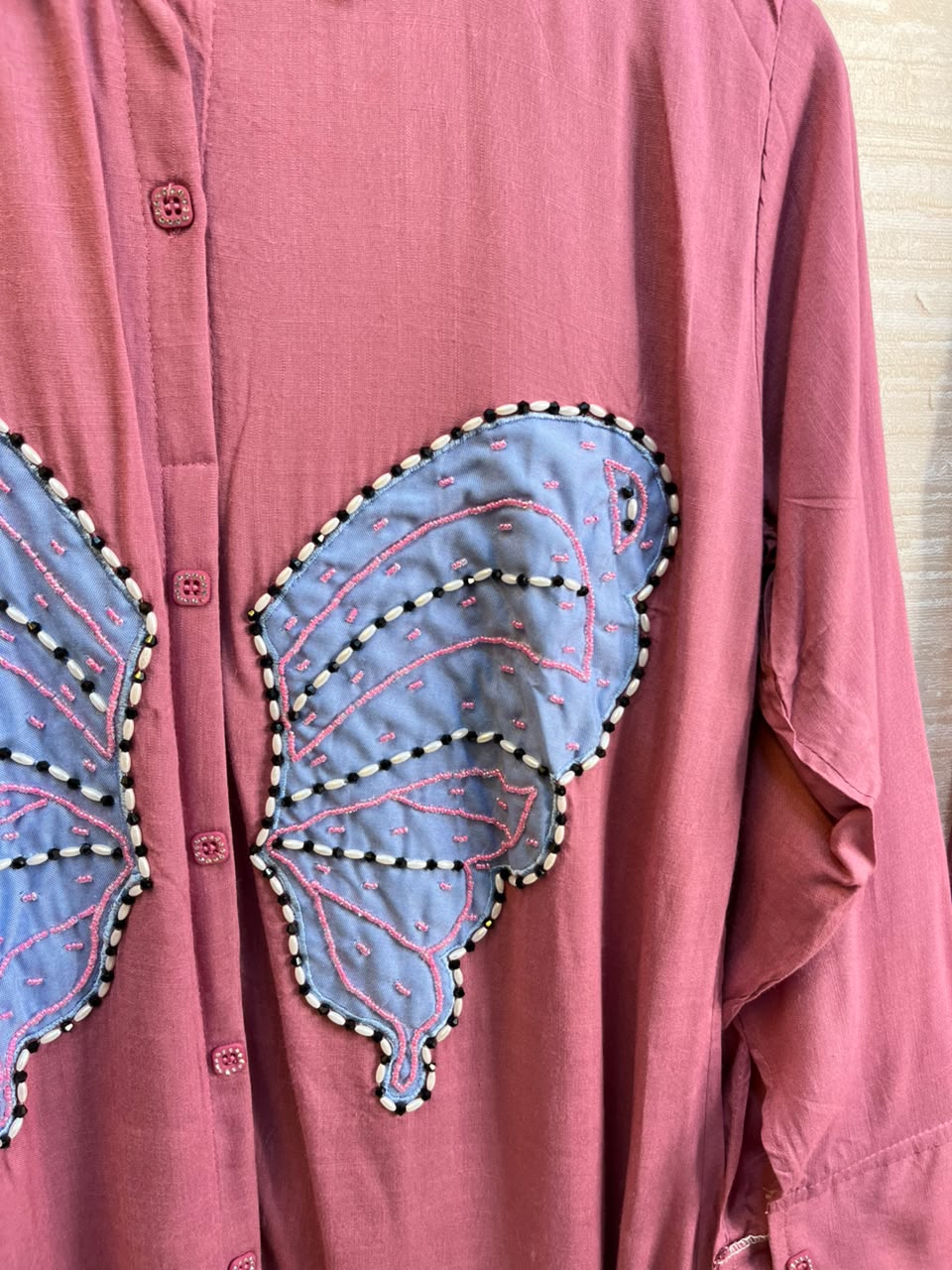 1190 Butterfly Linen Coord-Set - Mauve Pink