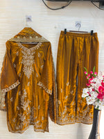 1204 Floral Hand-Work Partywear - Mustard Gold