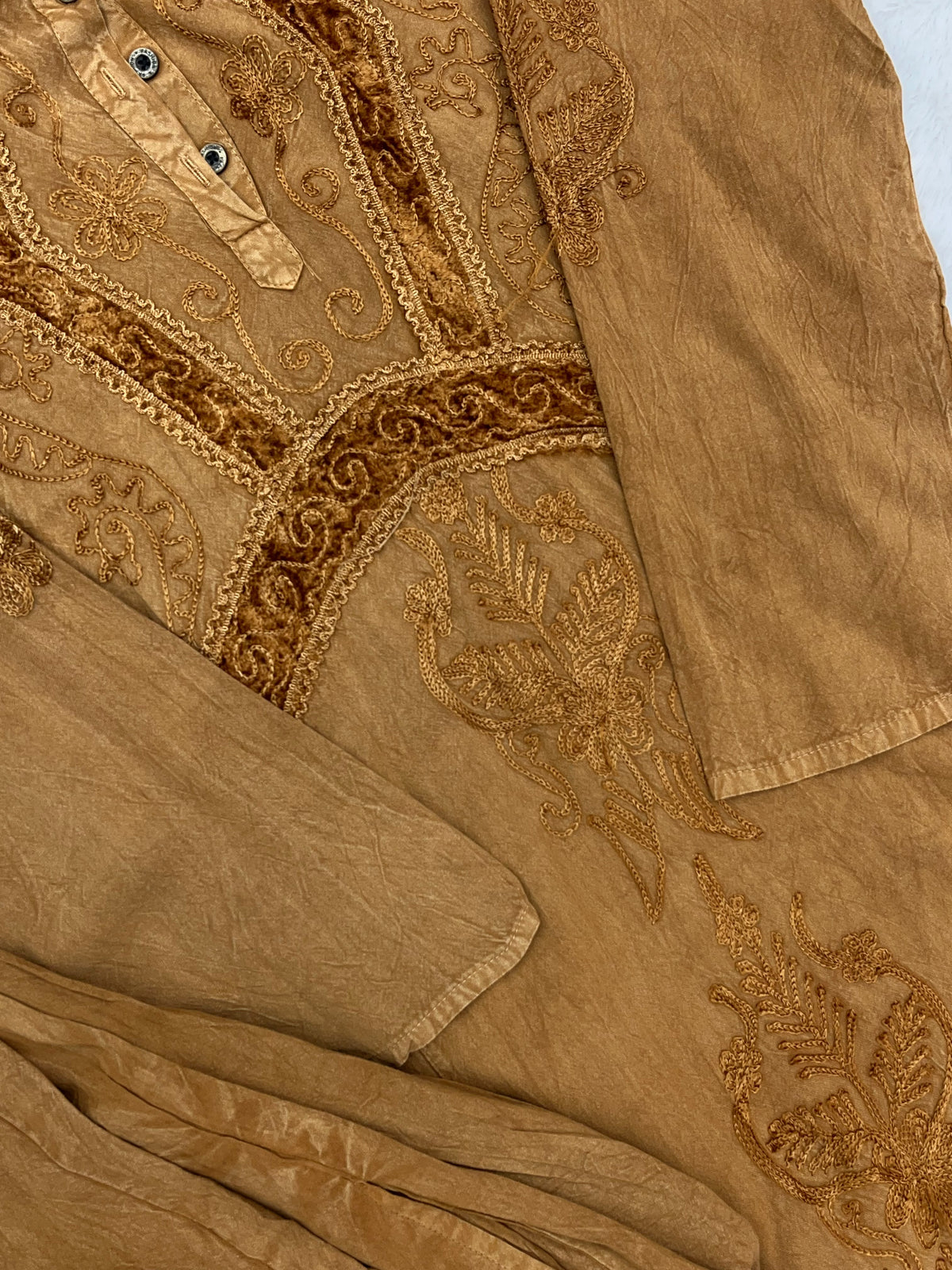 1391 Kashmiri Embroidered CoordSet - Camel Mustard