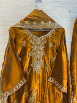 1204 Floral Hand-Work Partywear - Mustard Gold