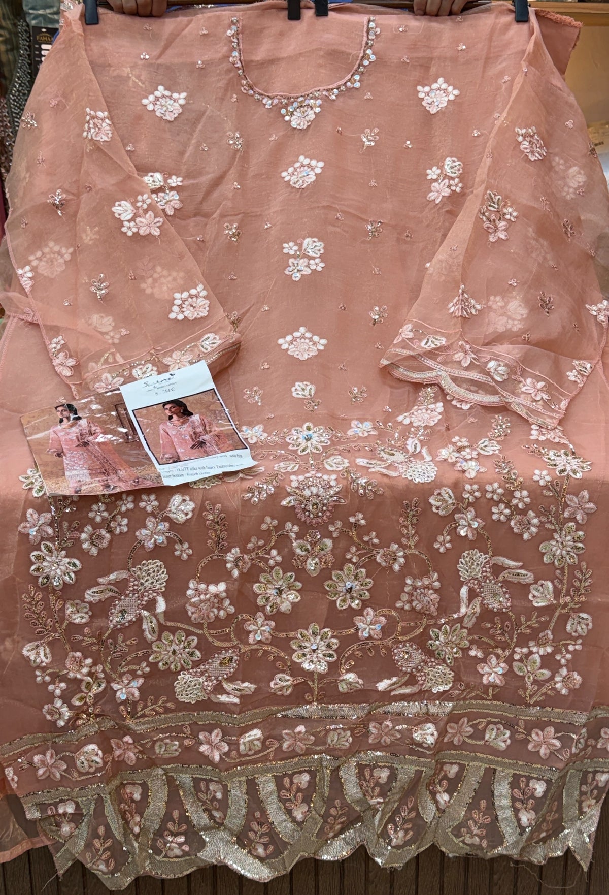 1438 Pakistani Unstitched Partywear - Peach