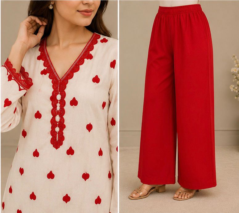 1354 Heart Embroidered Lace-Work Coordset