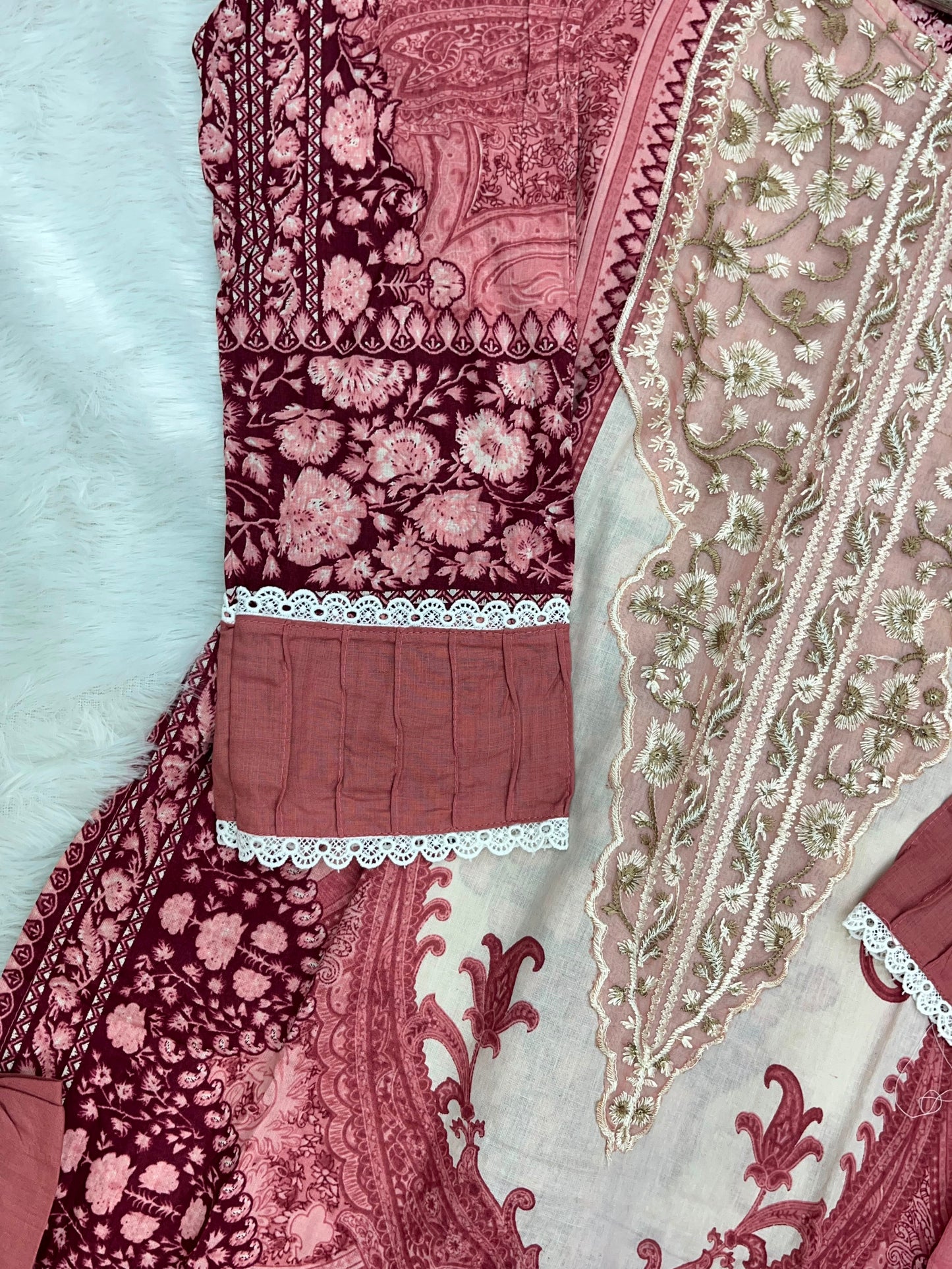 1212 Pakistani Lawn Suit - Dusty Rose