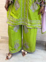 328 Two-Tone Intricately  Embroidered Ethnic Cord Set - Neon