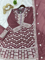 653 Pakistani Embroidered Frock Set - Onion Pink
