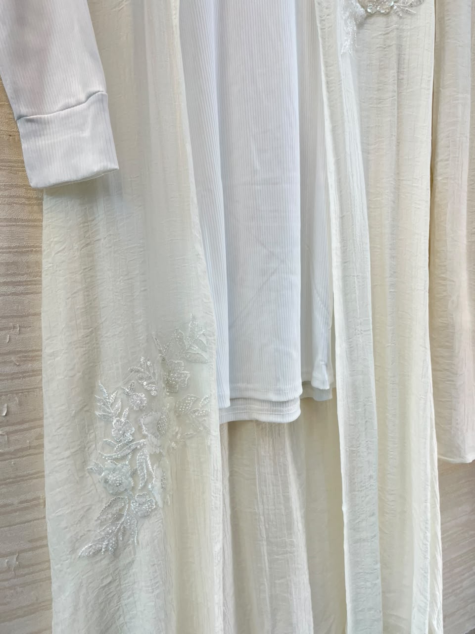 1191 Embroidered Shrug Coord Set - Pearl White