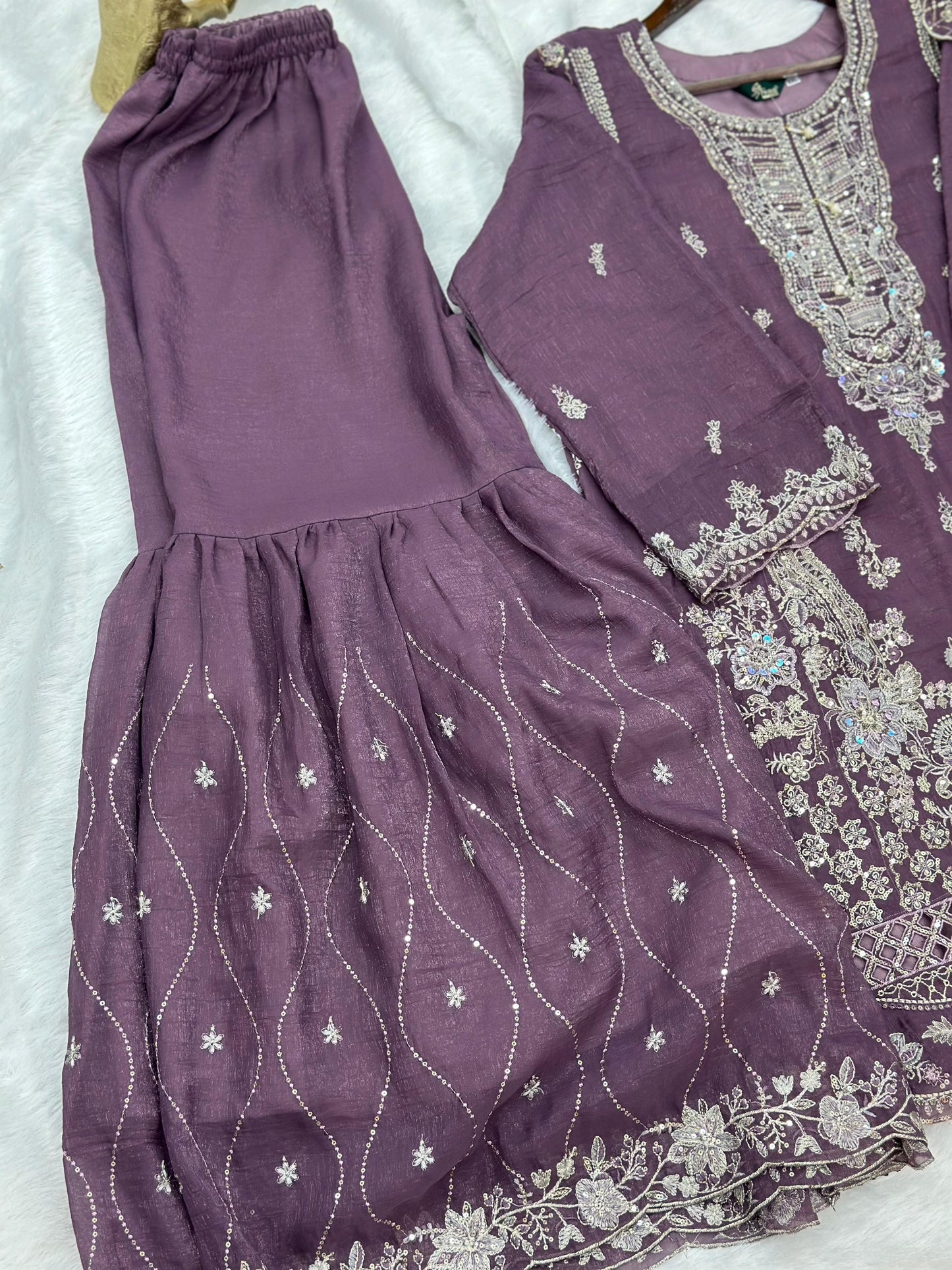 655 Pakistani Party-wear Gharara Set - Dusty Plum