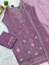 651 Pakistani Floral Party Wear Set - Dusty Grape