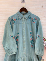 1210 Embroidered Denim Gown - Ice Blue