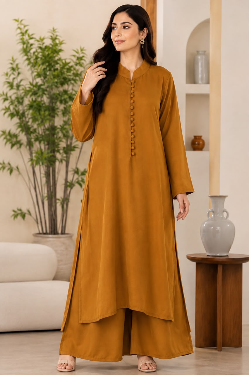 1062 Modest Mandarin Coord Set - Brown