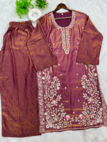 1204 Floral Hand-Work Partywear - Brownish Wine