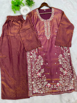 1204 Floral Hand-Work Partywear - Brownish Wine