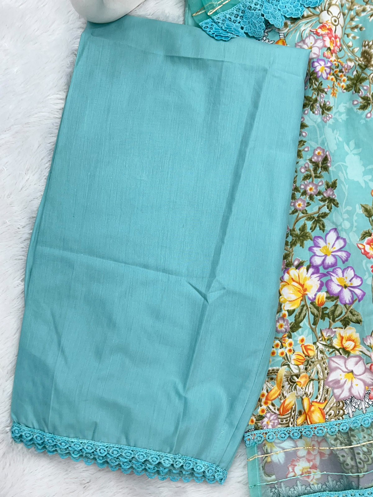1449 Pakistani Embroidered Suit - Aqua Blue