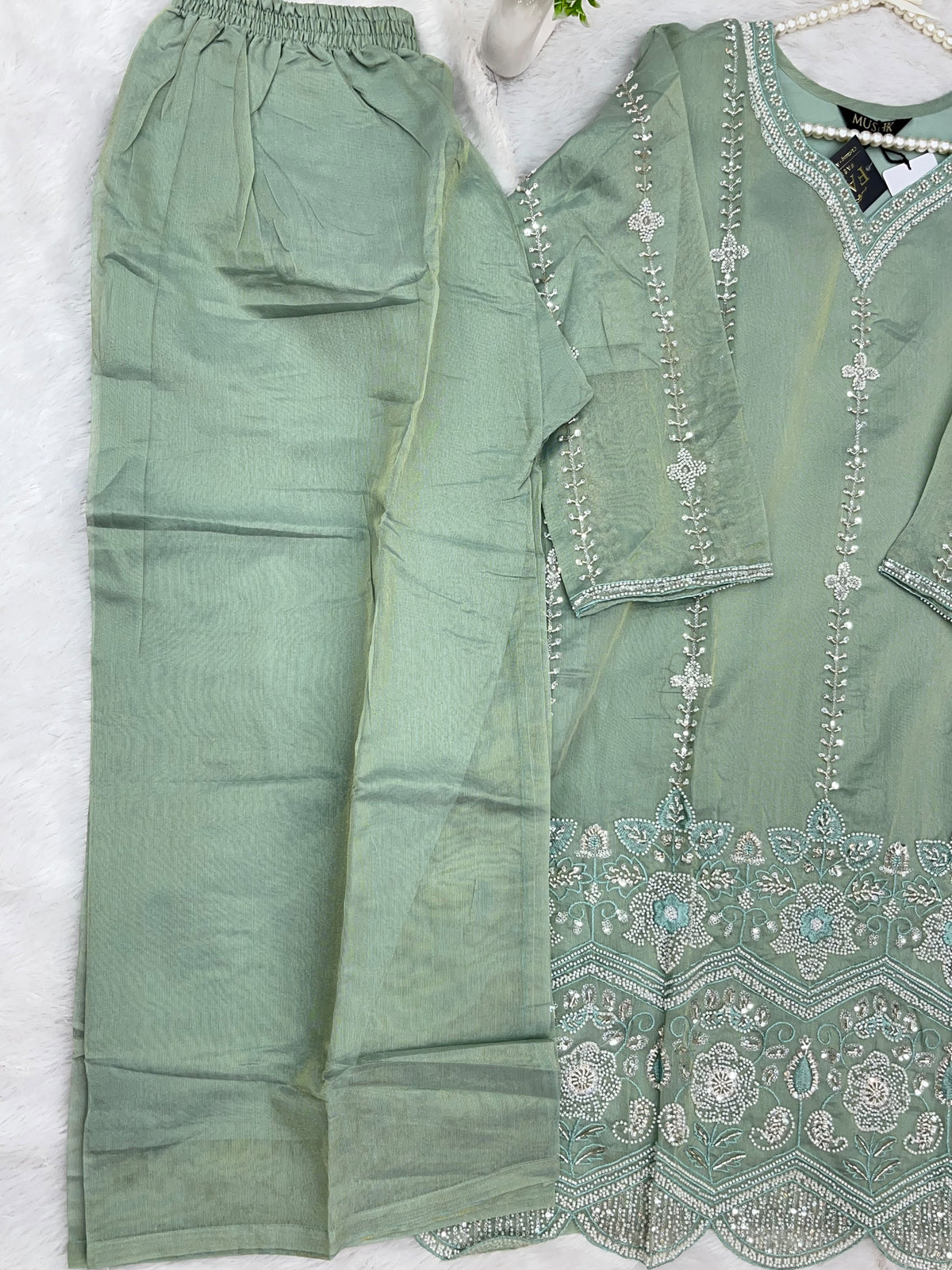 1428 Heavy Pakistani Partywear - Greyish Olive