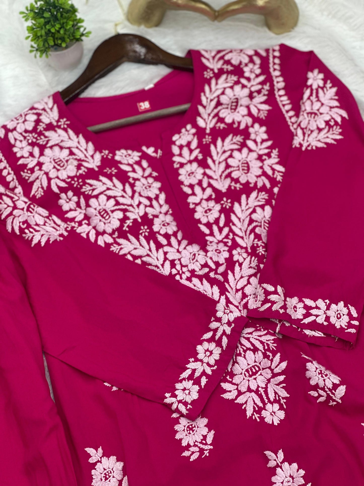 666 Lucknowi Palazzo Set - Dark Pink
