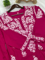 666 Lucknowi Palazzo Set - Dark Pink