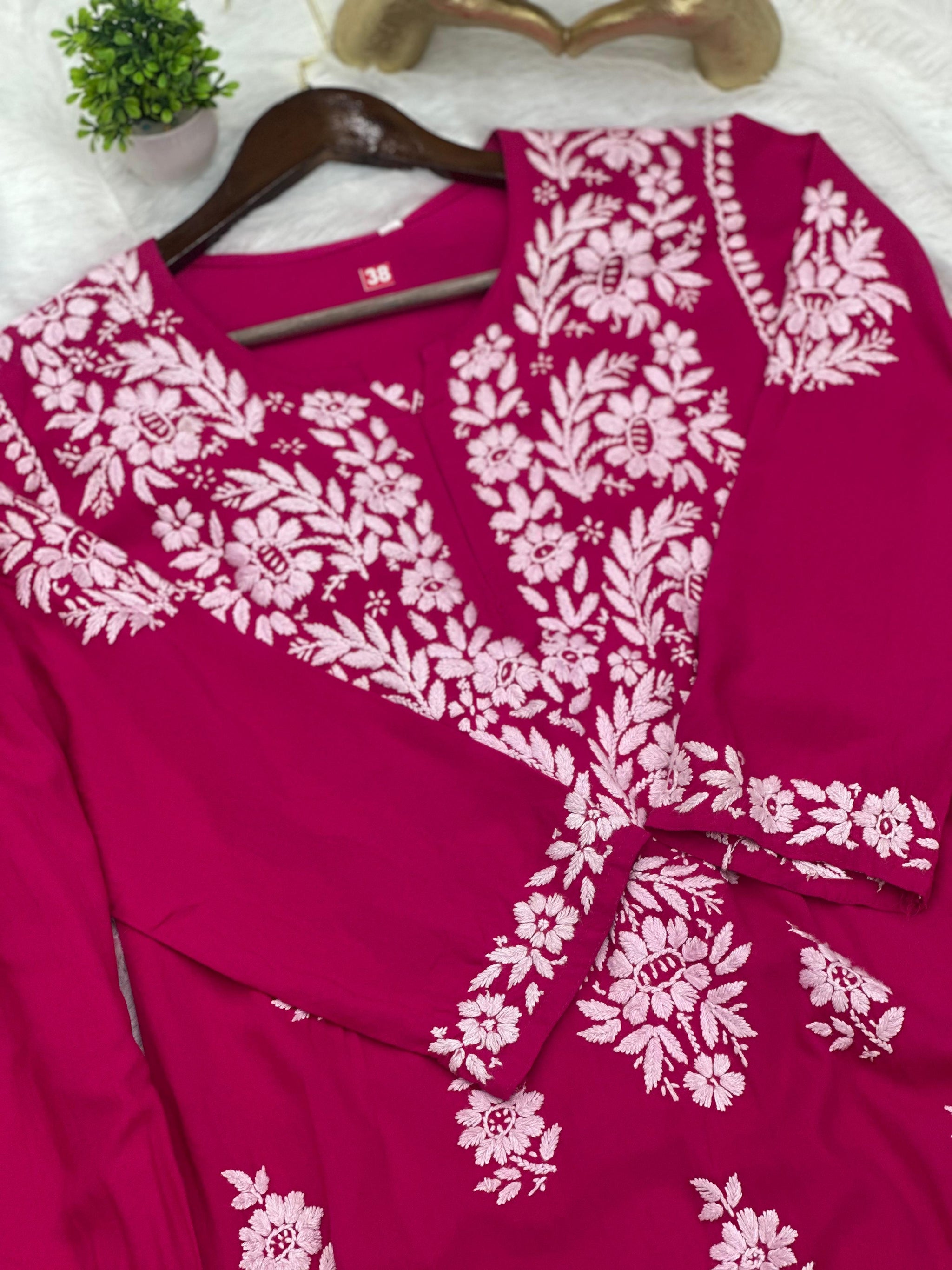 666 Lucknowi Palazzo Set - Dark Pink