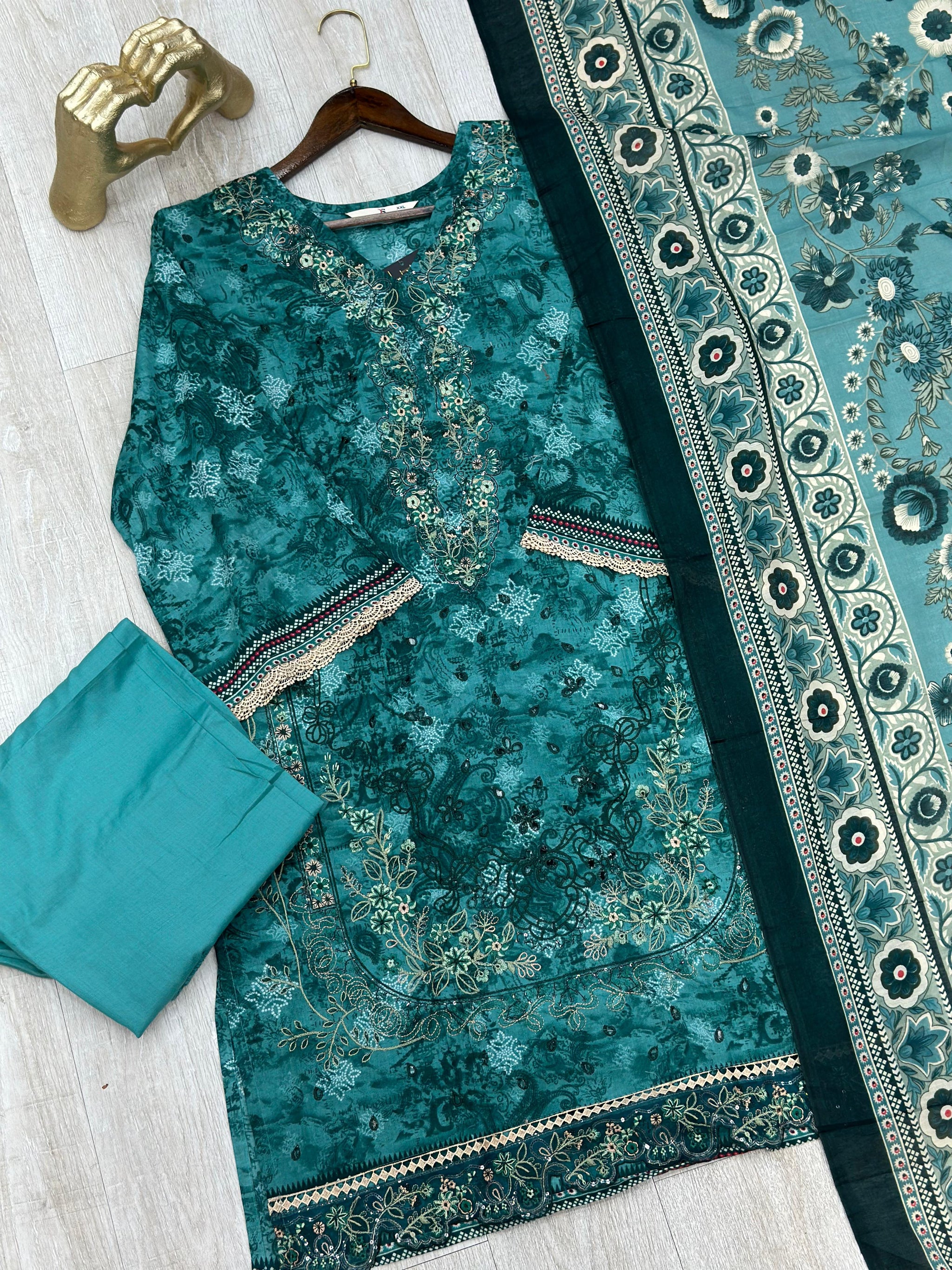 629 Premium Pakistani Lawn Suit - Navy Blue