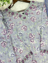 1441 Mausumery Foral Lawn Suit - Lavender