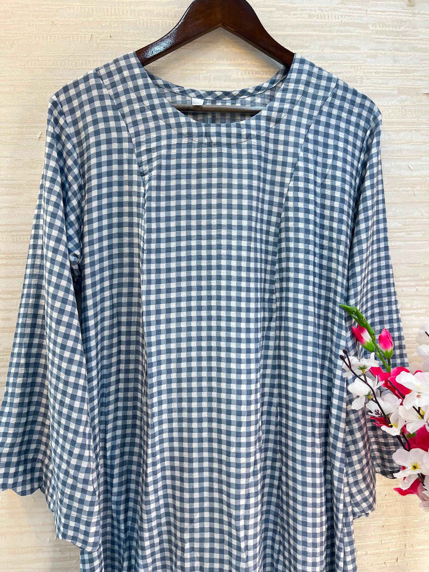 1209 Korean Gingham Gown - Denim Blue