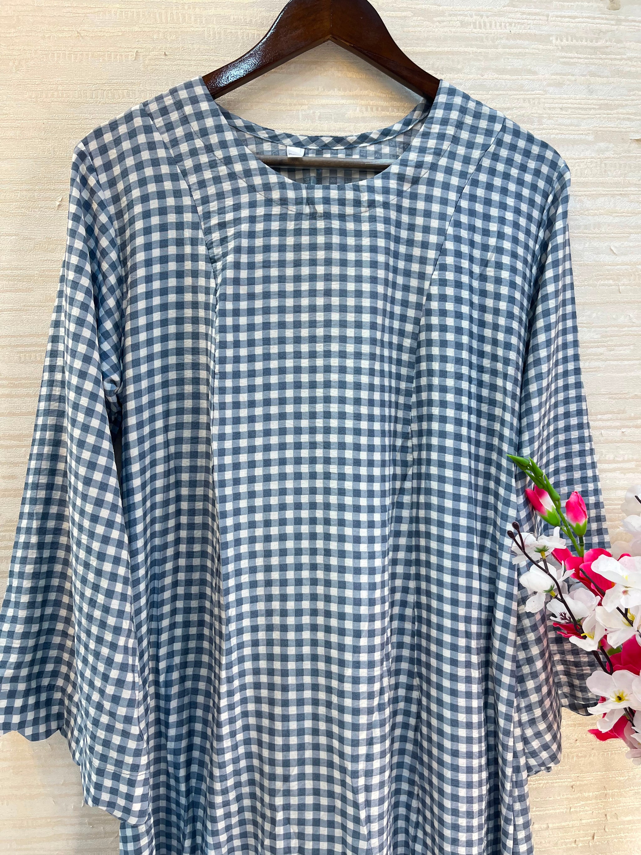 1209 Korean Gingham Gown - Denim Blue