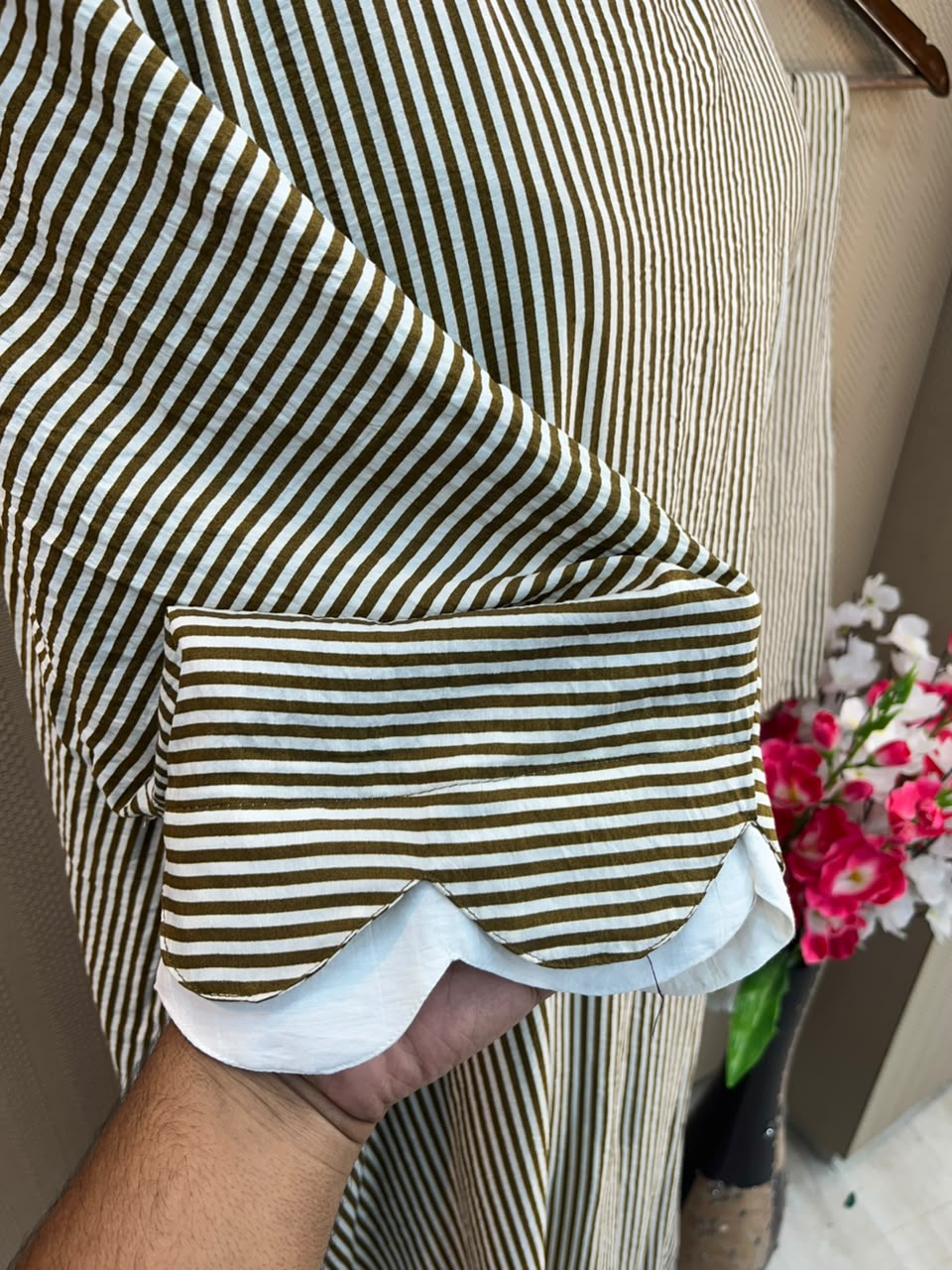 1230 Striped Maxi Kaftan A-Line Set - Brown