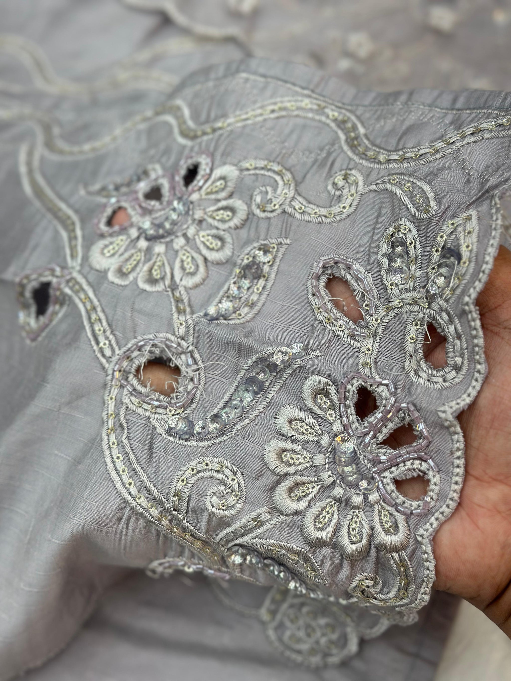 652 Pakistani Cut-Work Embroidery - Ash Lilac