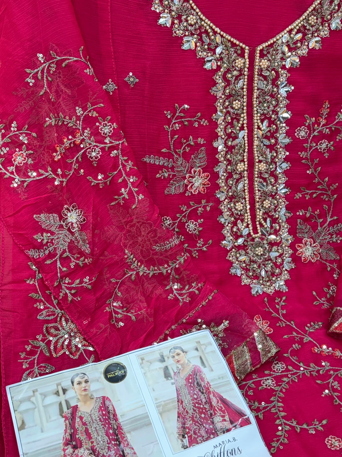 1439 Maria-B Unstitched Partywear - Rani Pink