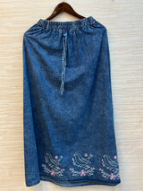 1095 Denim Embroidered Skirt Coord Set - Mid Blue