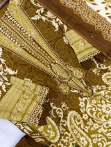 1450 Pakistani Embroidered Suit - Mustard Olive
