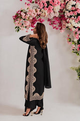 1338 Pakistani Embroidered Coord Set - Black