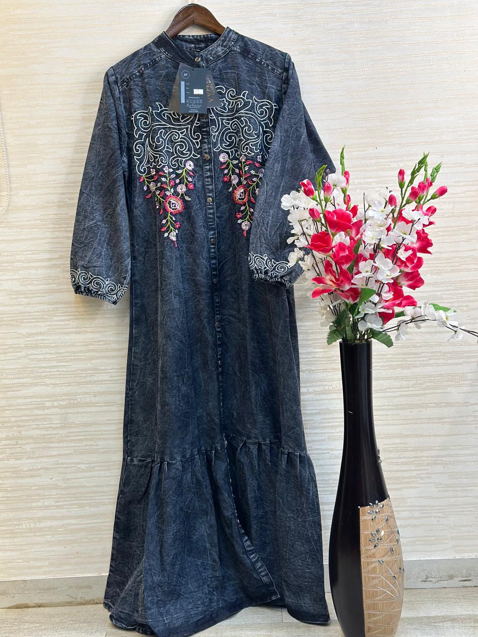 1011 Denim Embroidered Coord-Set