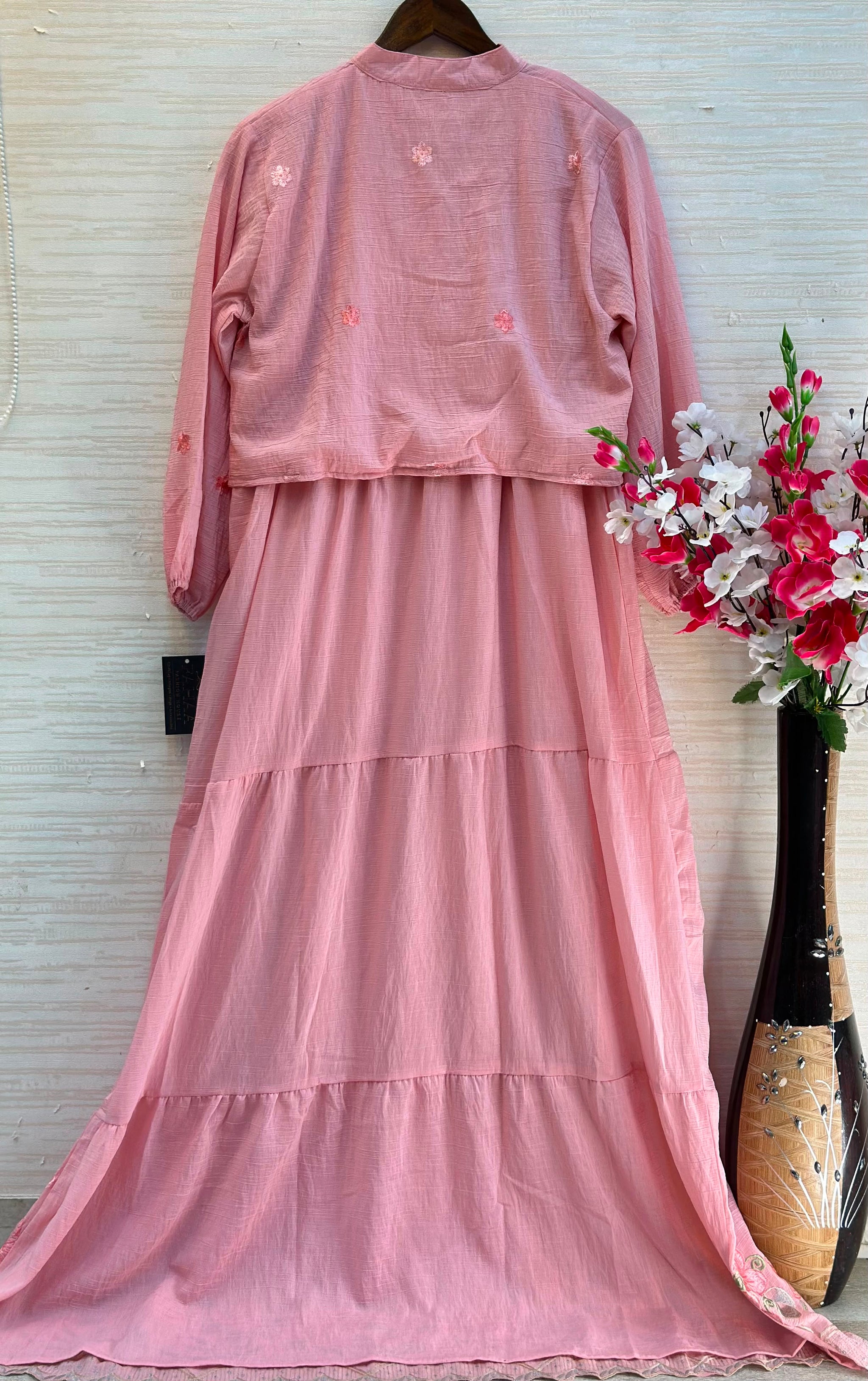 1208 Korean Jacket Gown Set - Blush Pink
