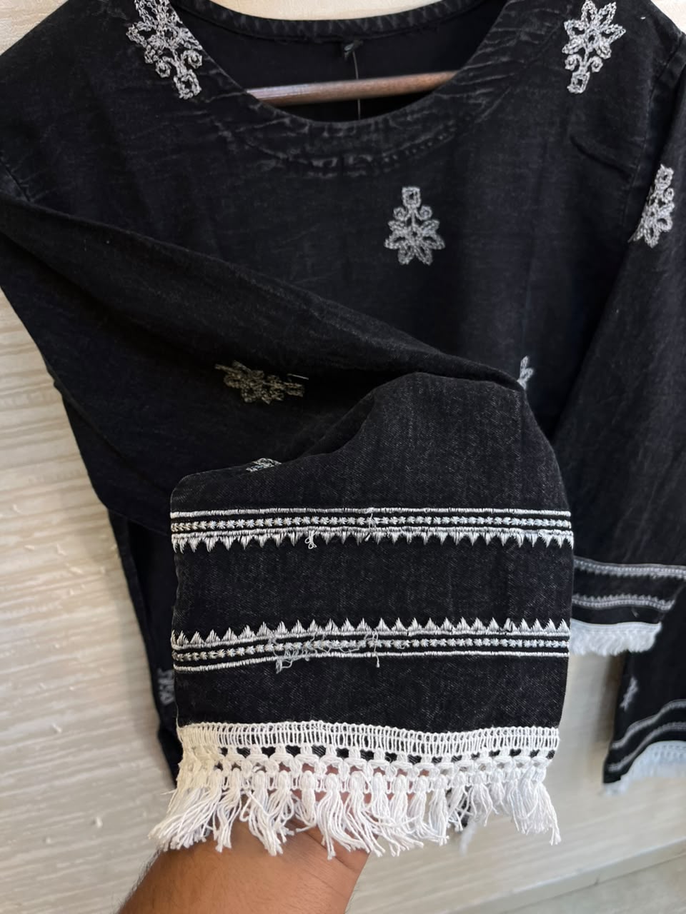 1189 Embroidered Denim Coordset - Black