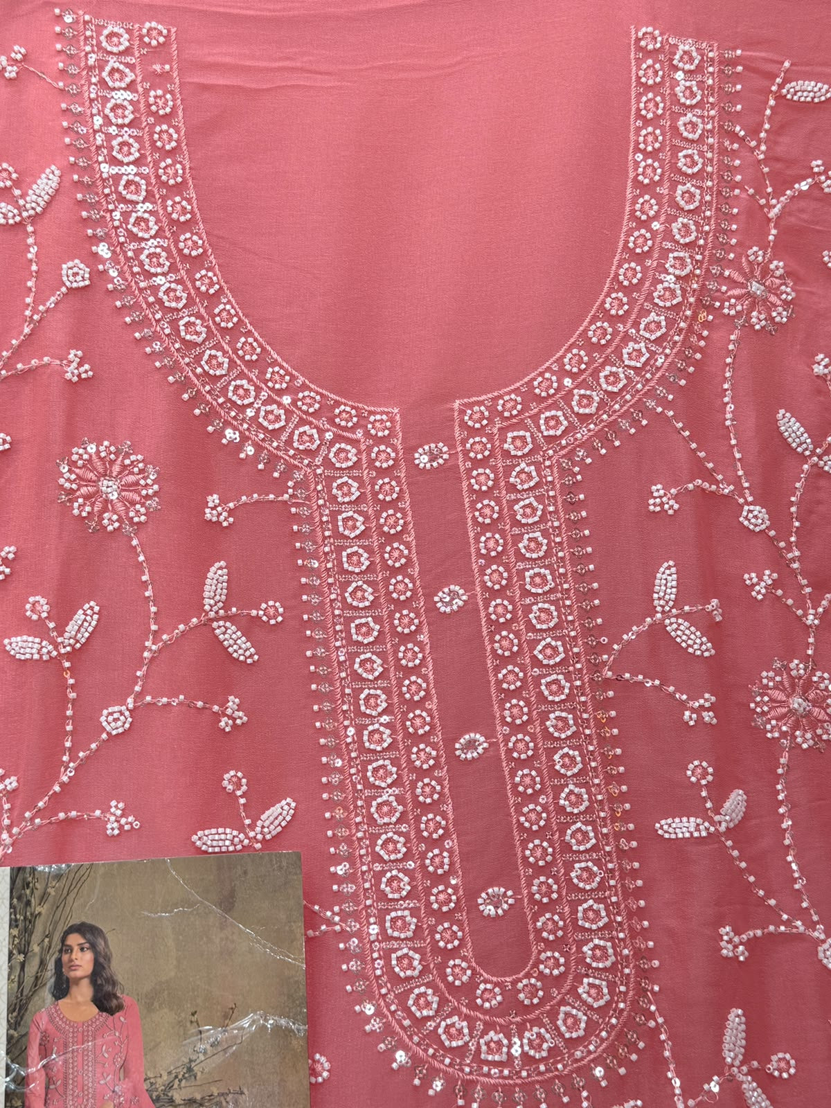 1452 Pakistani Unstitched Partywear - Pink