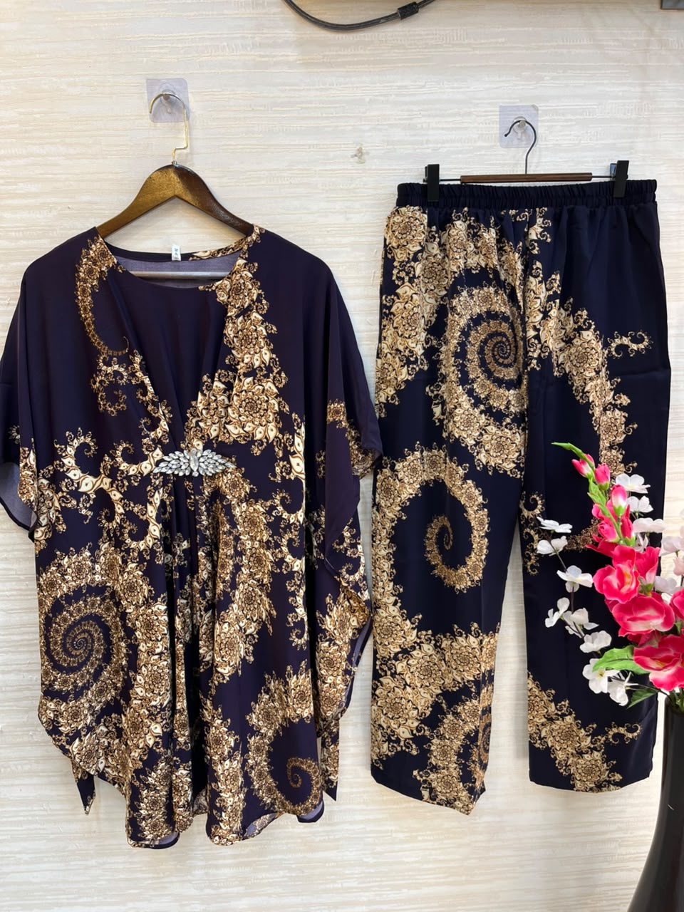 1201 Kaftan Coord Set - Navy Blue