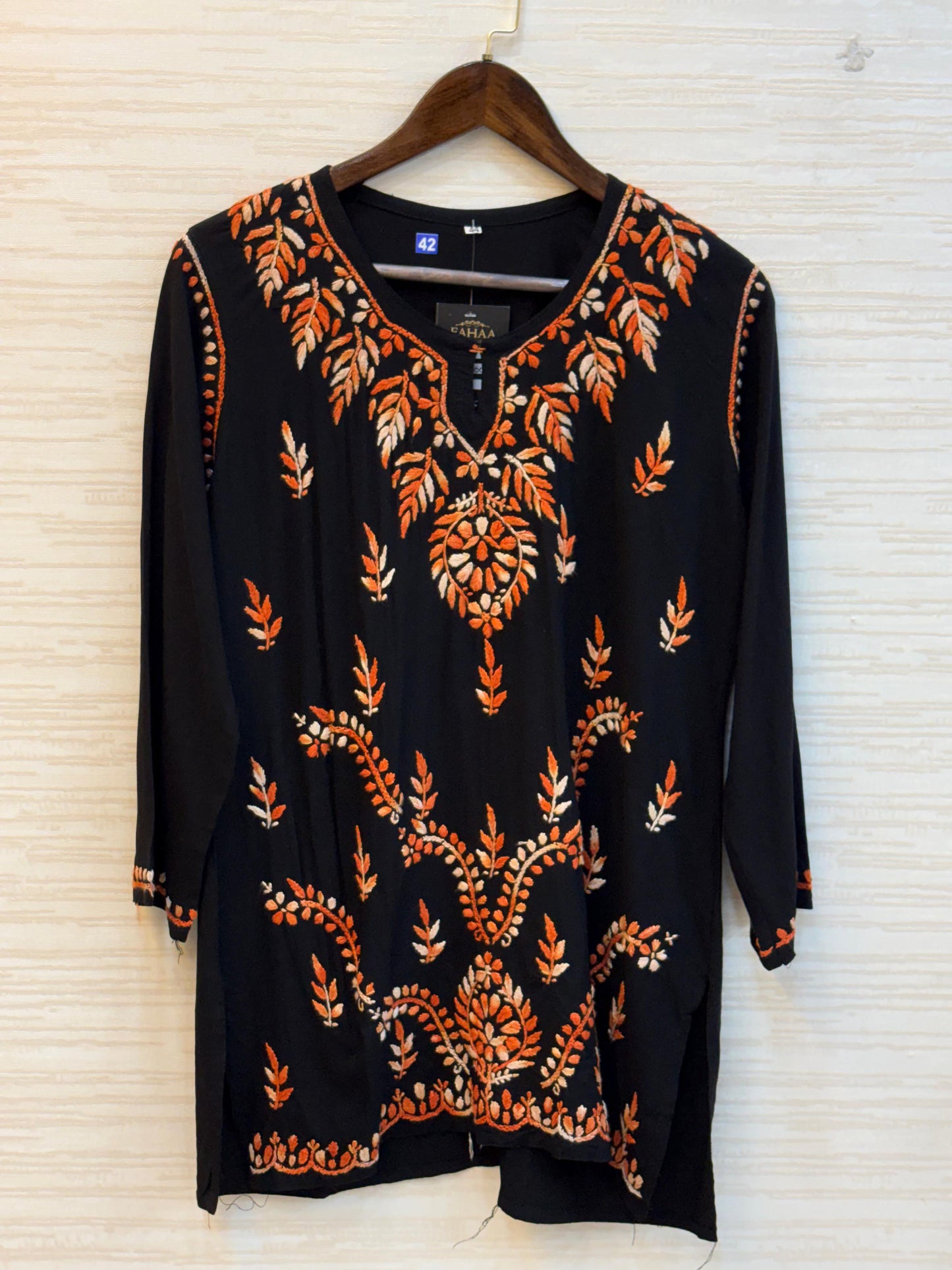 617 Lucknowi Short Kurti Set  Black - Orange