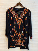 617 Lucknowi Short Kurti Set  Black - Orange