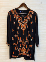 617 Lucknowi Short Kurti Set  Black - Orange