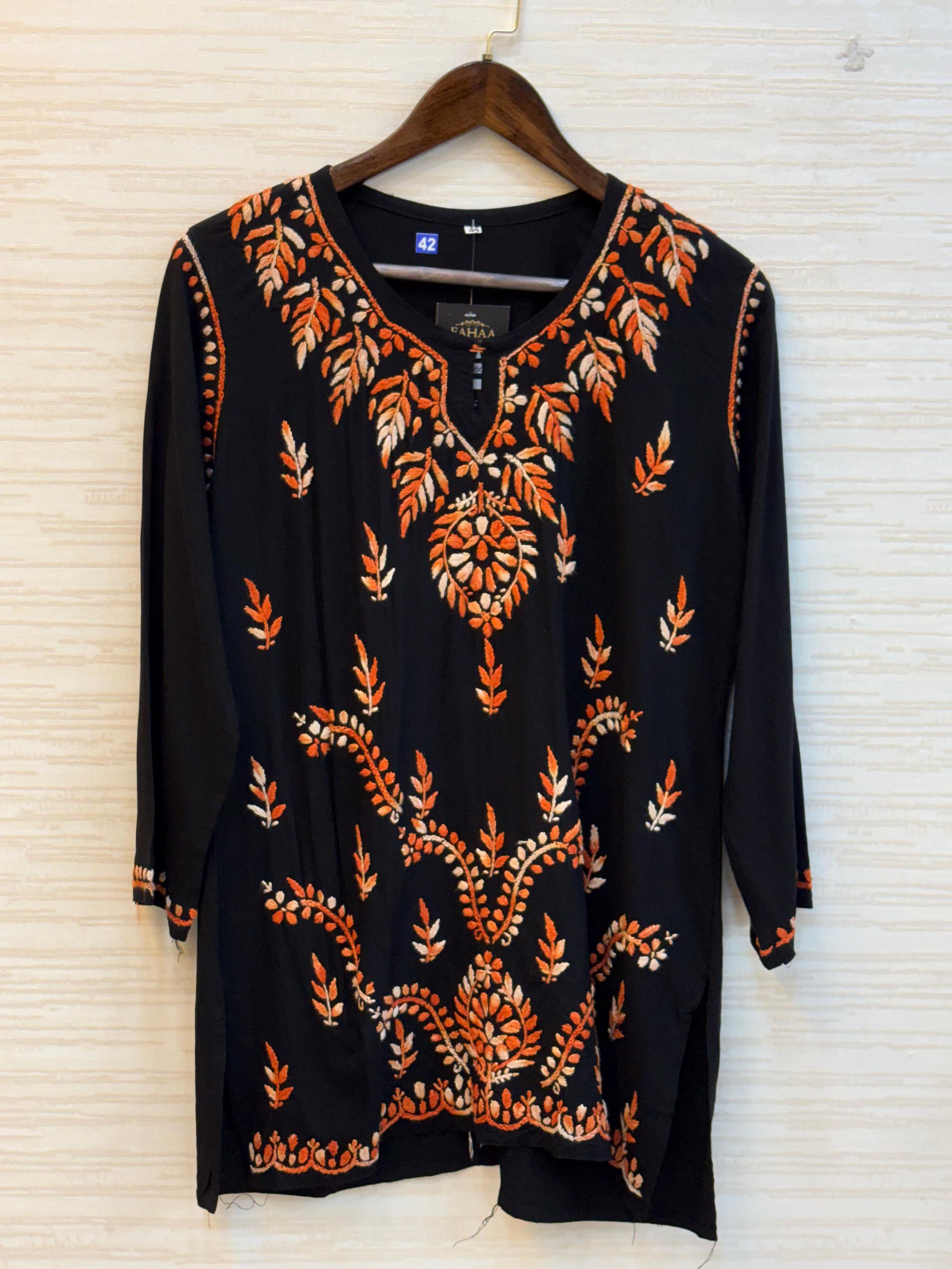 617 Lucknowi Short Kurti Set  Black - Orange